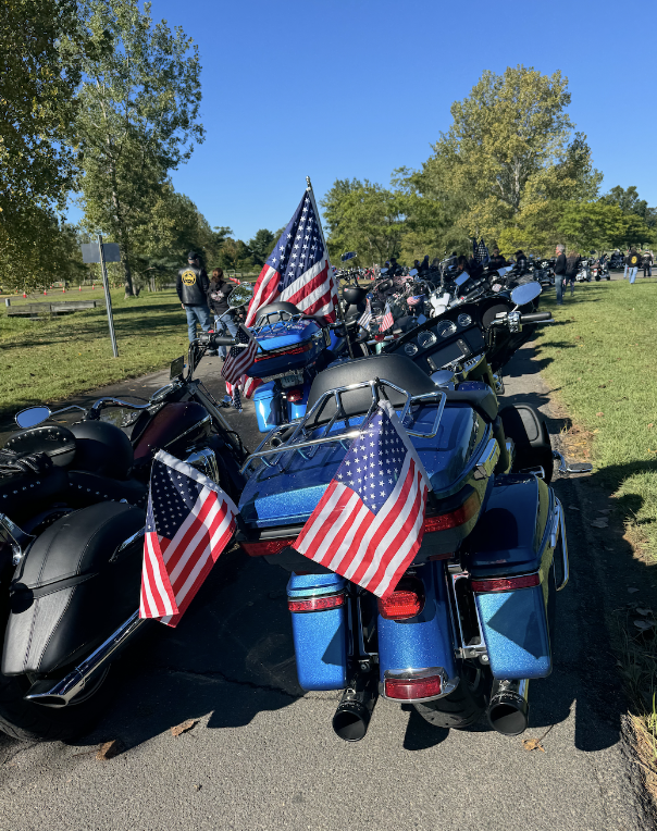 Hundreds of decorated motorcycles line up in support of the victims of 9/11. 